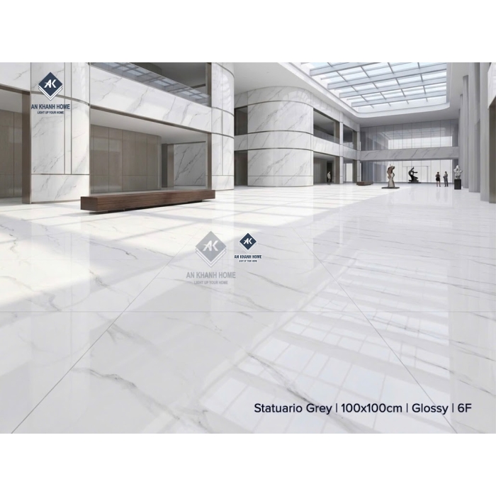 Gạch ấn độ 100x100 màu trắng vân đá Marble Statuario White bề mặt bóng