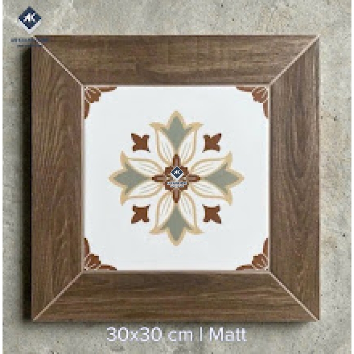 Gạch bông ốp lát 30x30cm hoạ tiết cổ điển phối viền gỗ