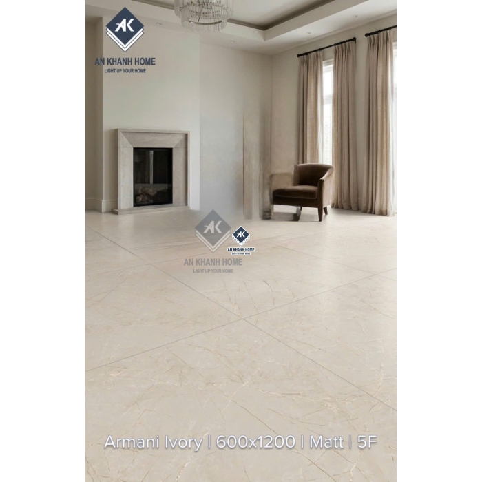 Gạch lát nền ấn độ 60x120cm Armani Ivory đá mờ vàng kem
