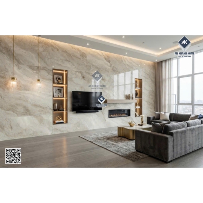 Gạch Malaysia 60x120 màu kem Alchemy vân đá Marble bóng kiếng