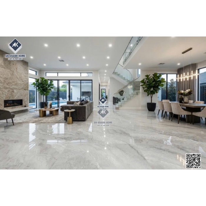 Gạch lát nền Malaysia 60x120 xám ghi vân đá Marble bóng kiếng