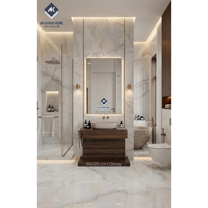 Gạch lát nền ấn độ 60x120 bóng kính kem vân đá sang trọng