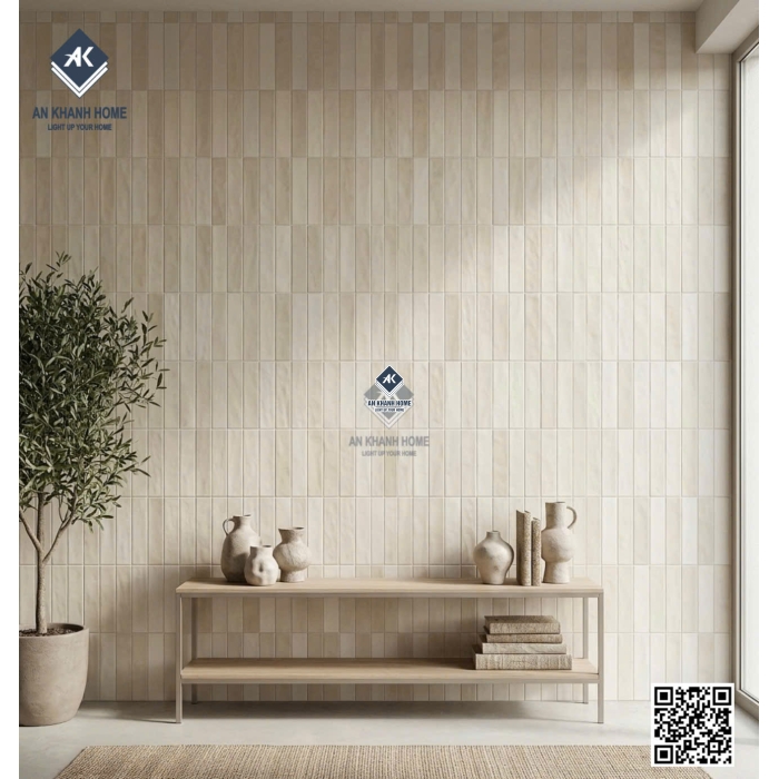 Gạch 40x80 giả thẻ lượn sóng mix màu kem sữa be nhạt trắng kem