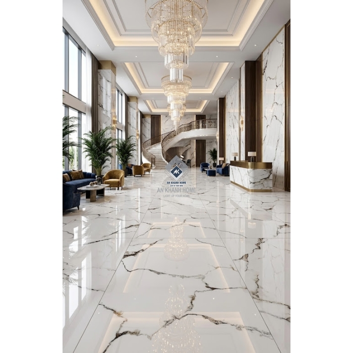 Gạch ốp lát 60x120 trắng vân xám đen bóng kính ấn độ