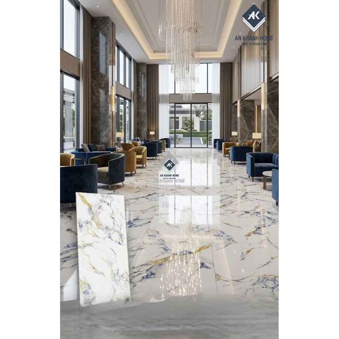 Gạch ốp lát ấn độ 60x120 trắng vân đá nhũ vàng xanh dương đẹp