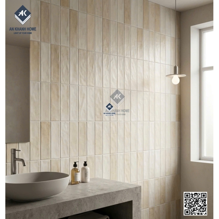 Gạch 40x80 giả thẻ lượn sóng mix màu kem sữa be nhạt trắng kem