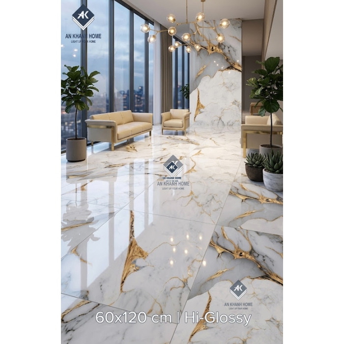 Gạch ấn độ 60x120 vân đá trắng xanh vân nhũ vàng đẹp siêu bóng