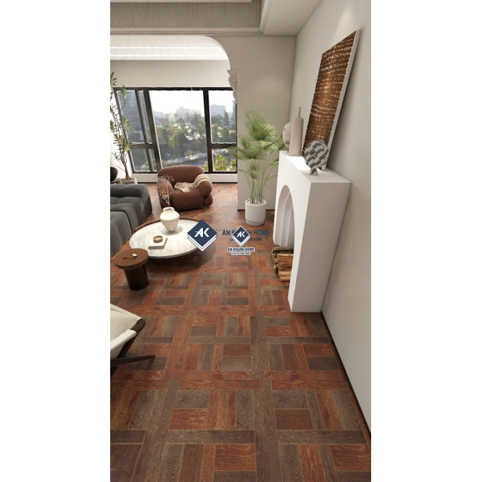 Gạch giả gỗ nâu óc chó 60x60 hoạ tiết ngang dọc               