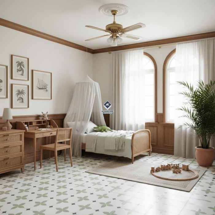 Gạch bông lát nền 30x30 hoa xanh 4 cánh