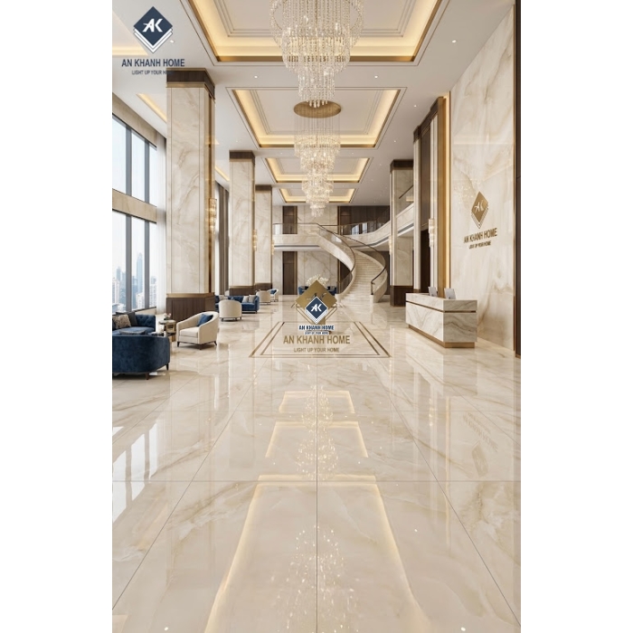 Gạch ốp lát kem vân đá Onyx 60x120 bóng kính ấn độ