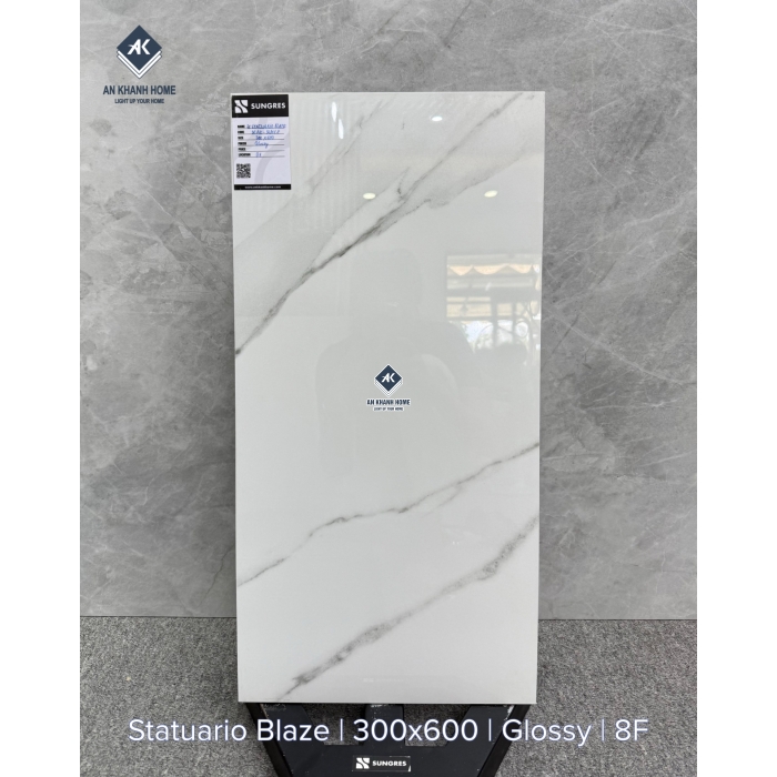 Gạch Ấn Độ 30x60 Trắng Vân Đá Marble Satuario Blaze Bề Mặt Bóng
