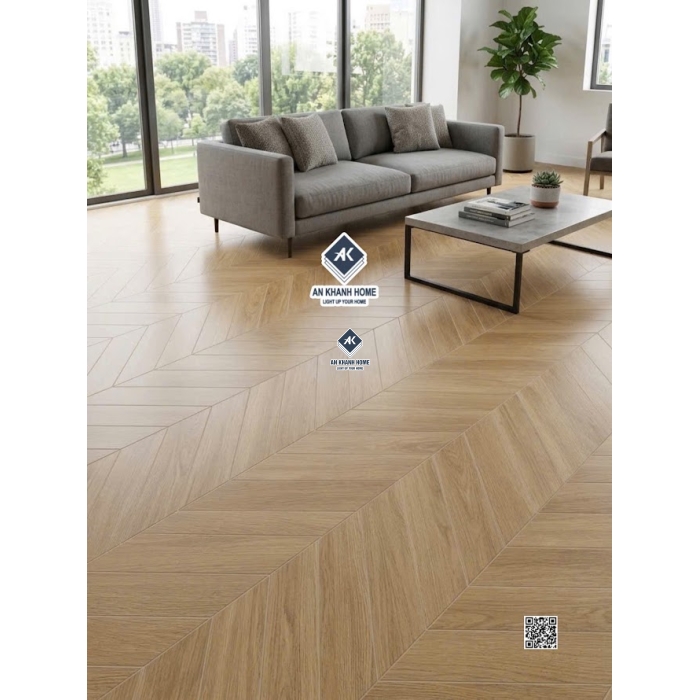 Gạch giả màu gỗ sồi vân xương cá 60x120cm