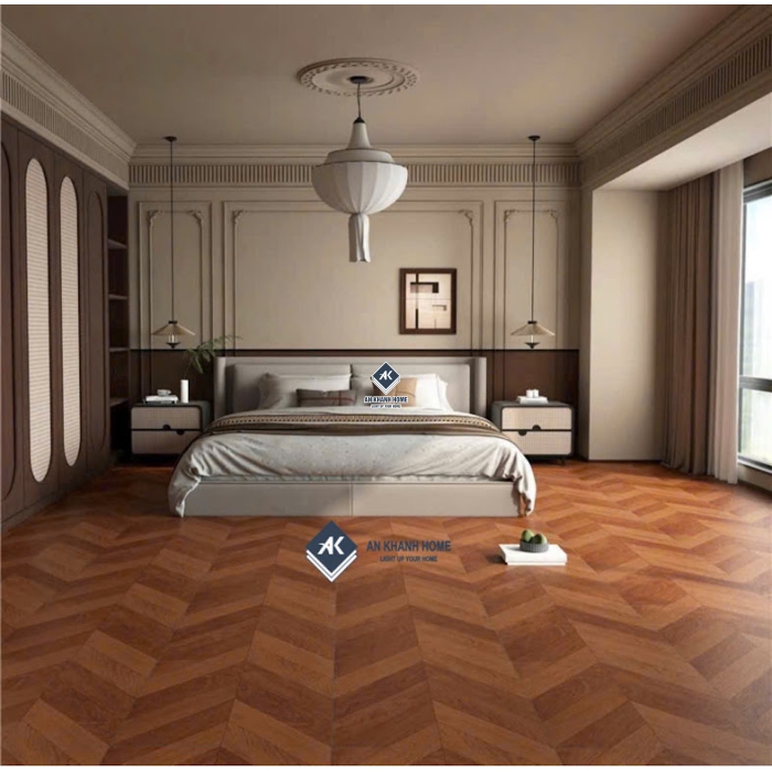 Gạch giả gỗ vân xương cá màu nâu đỏ 60x60 trung quốc