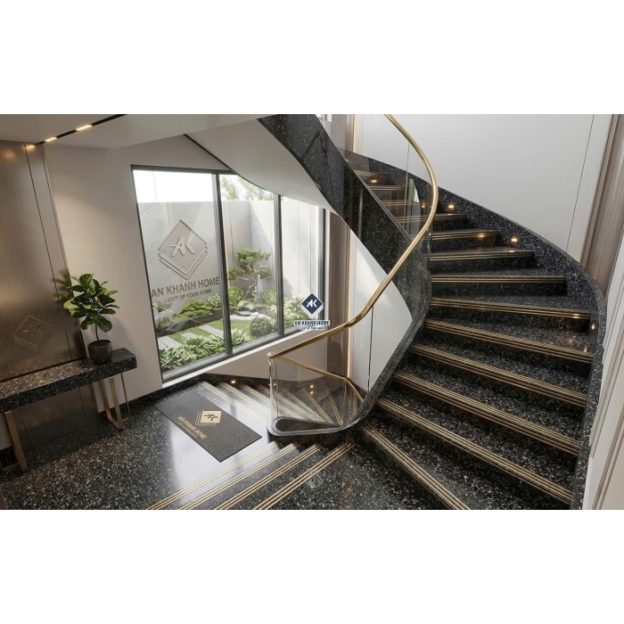 Gạch lát cầu thang 47x120 nhũ vàng giả vân đá đen hoa cương