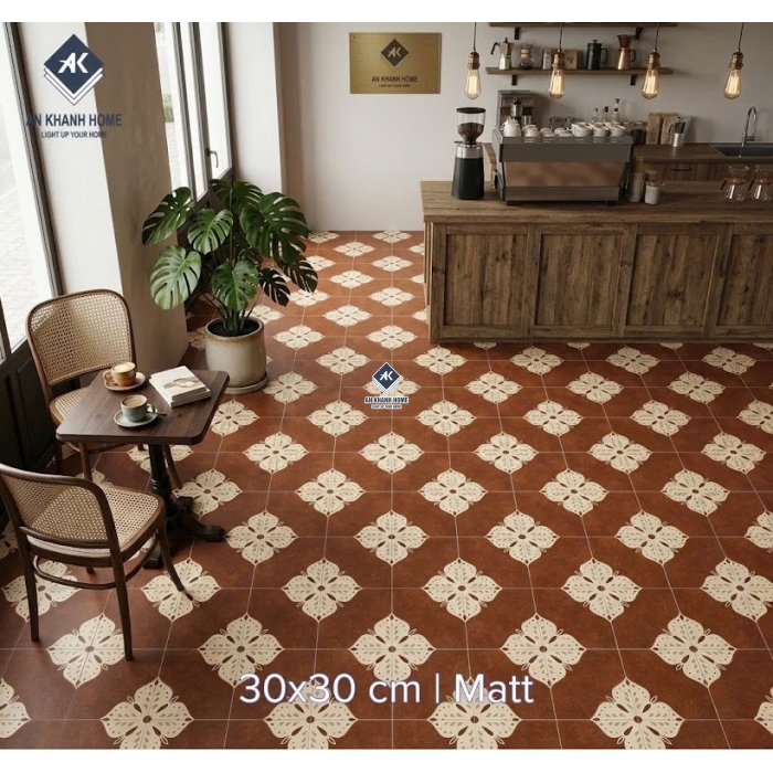 Gạch bông 30x30 men mờ hoạ tiết hoa 4 cánh cổ điển