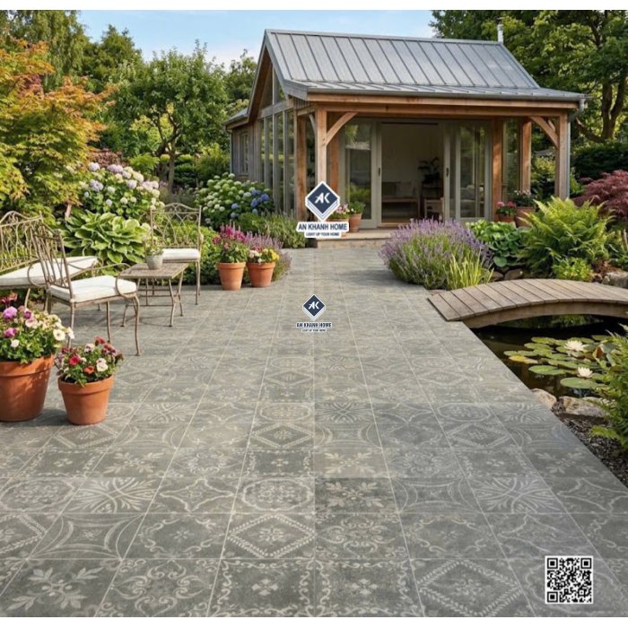 Gạch bông 40x40 cổ điển hoa văn màu xanh