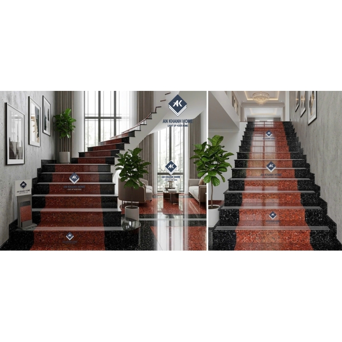Gạch lát cầu thang giả vân đá hoa cương đỏ đen 47x100cm