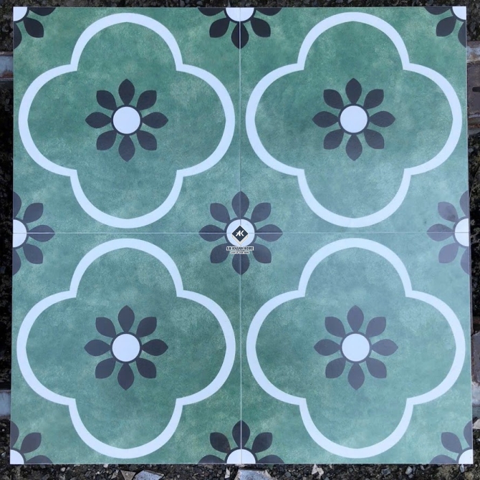 Gạch bông 30x30 xanh rêu hoa văn cổ điển           