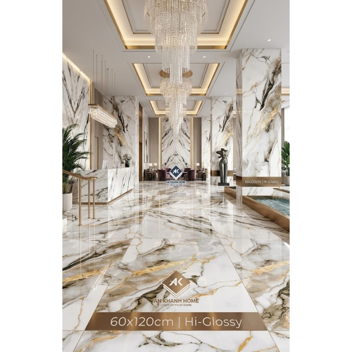 Gạch ấn độ 60x120 bóng kính vân đá trắng vàng đẹp