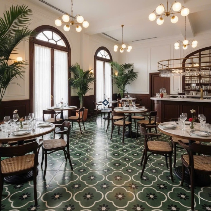 Gạch bông 30x30 xanh rêu hoa văn cổ điển           