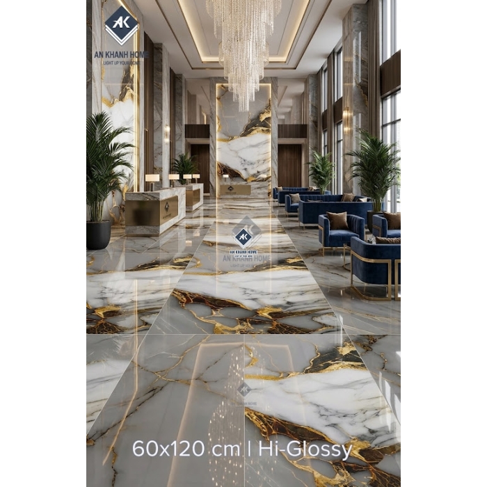 Gạch ốp lát ấn độ 60x120 vân đá trắng nhũ vàng sang trọng