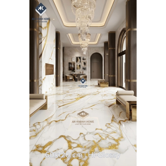 Gạch 60x120 trắng cẩm thạch vân đá vàng kim sang trọng siêu bóng