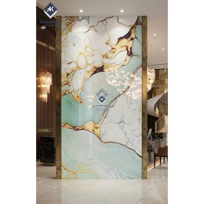Gạch ốp lát ấn độ 60x120 vân đá xanh trắng nhũ vàng siêu bóng