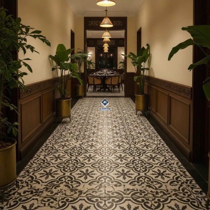 Gạch bông 30x30 cổ điển hoạ tiết đen