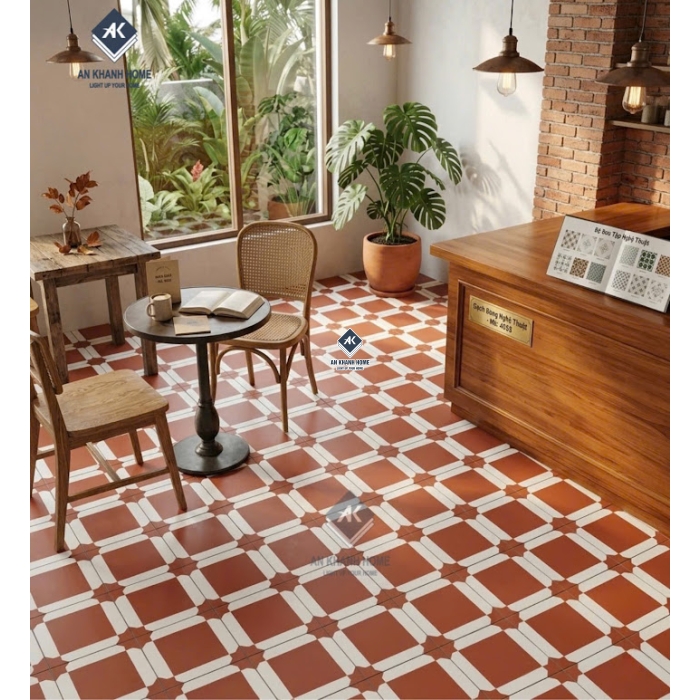 Gạch bông cổ điển 40x40 màu đỏ đất sang trọng