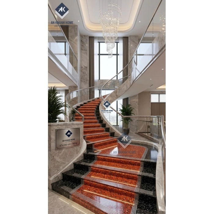 Gạch lát cầu thang giả vân đá hoa cương đỏ đen 47x100cm