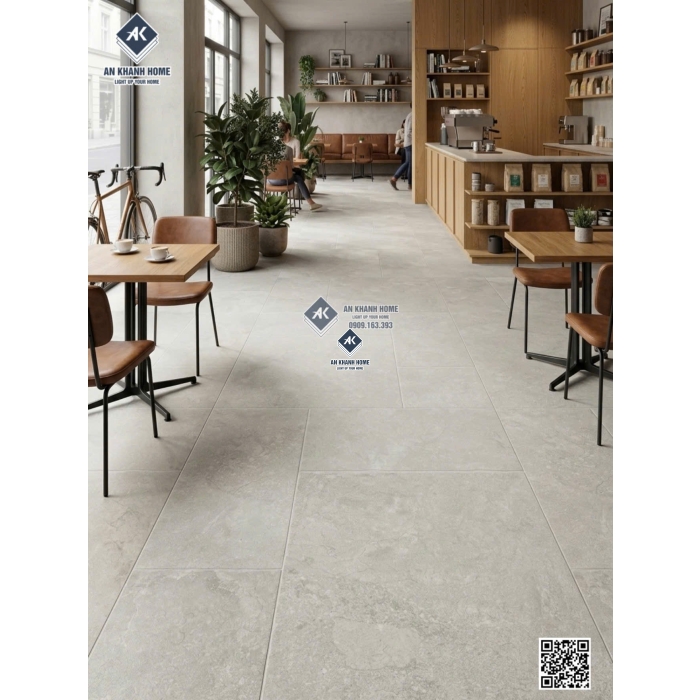 Gạch 60x120 nhiều Modul mờ Travertine giả đá ghép màu xám trắng