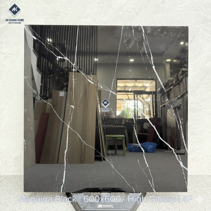 Gạch 60x60 màu đen vân tia chớp trắng bề mặt siêu bóng