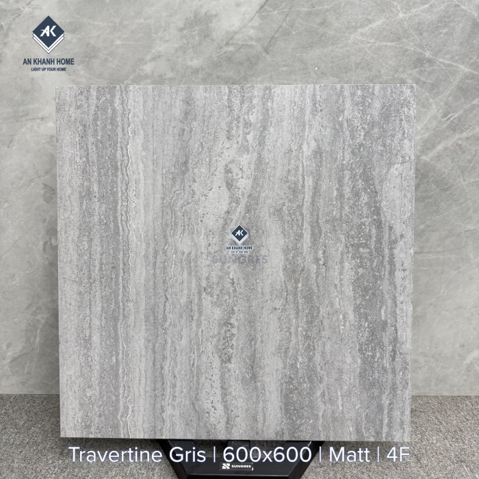 Gạch 60x60 vân travertine màu xám đậm mờ 