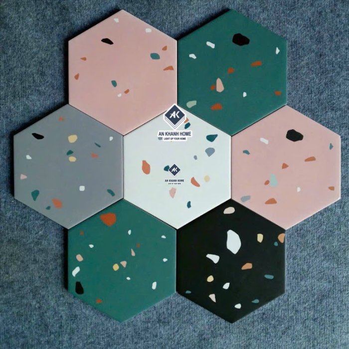 Gạch lục giác trung quốc 20x23cm vân đá terrazzo nhiều màu