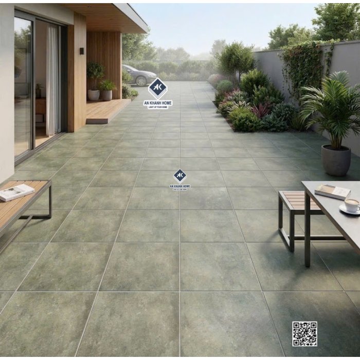 Gạch lát nền giả cổ 40x40cm màu xanh nhám mờ hiệu ứng