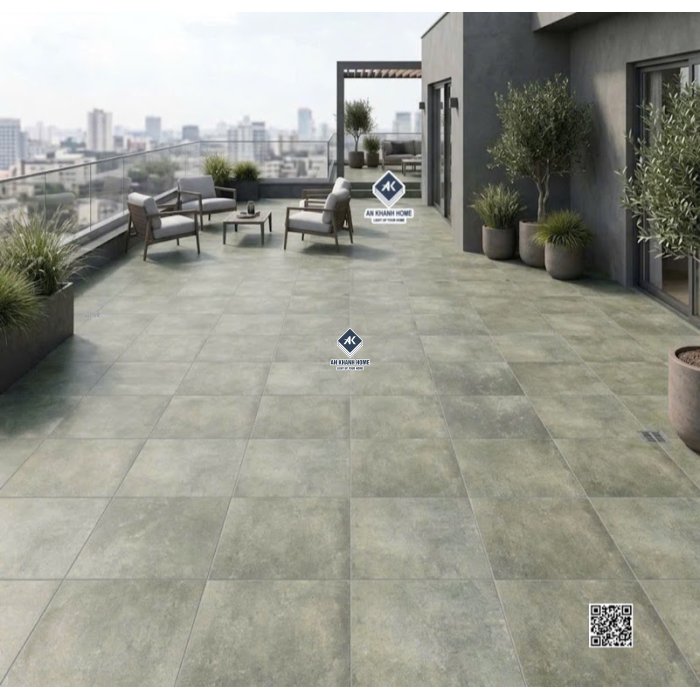 Gạch lát nền giả cổ 40x40cm màu xanh nhám mờ hiệu ứng