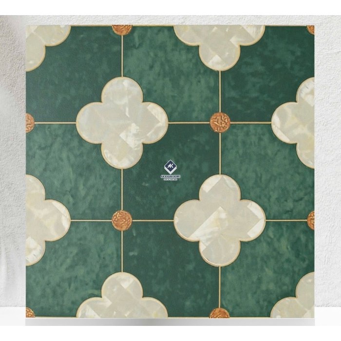 Gạch bông giả cổ 30x30 xanh đậm nhấn hoa