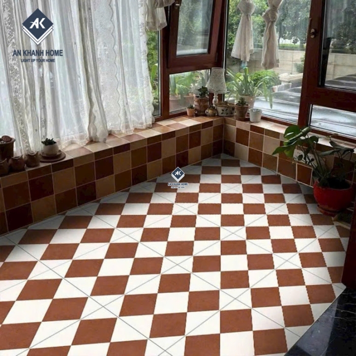 Gạch bông cổ điển 40x40 hoạ tiết caro đỏ trắng