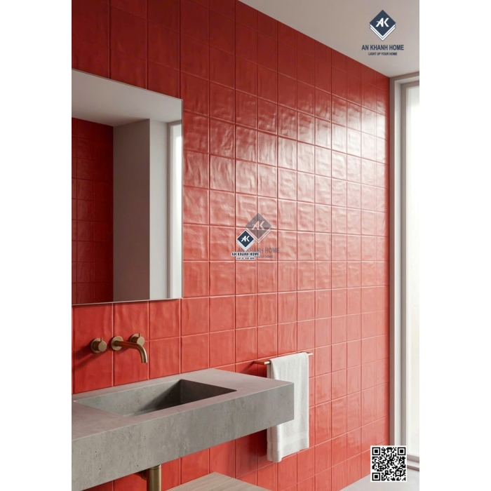 Gạch giả thẻ 40x80 màu đỏ bề mặt lượn sóng ốp tường trang trí