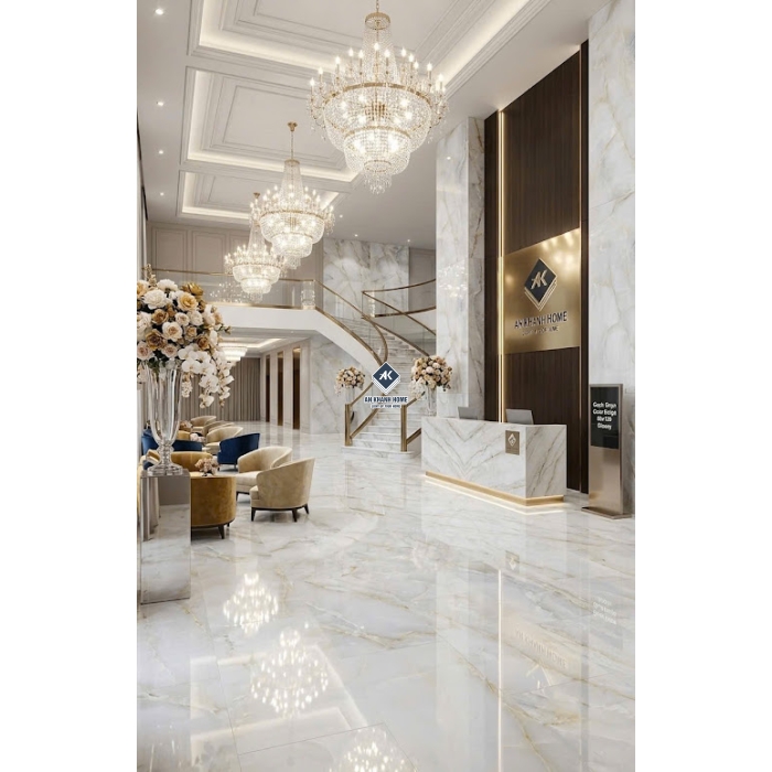 Gạch ốp lát ấn độ 60x120 bóng kính xanh ngọc vân đá sang trọng