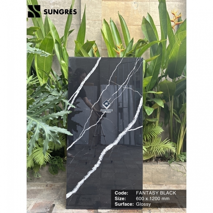 Gạch Ấn Độ 60x120 Đen Vân Đá Maquina Black Bề Mặt Siêu Bóng