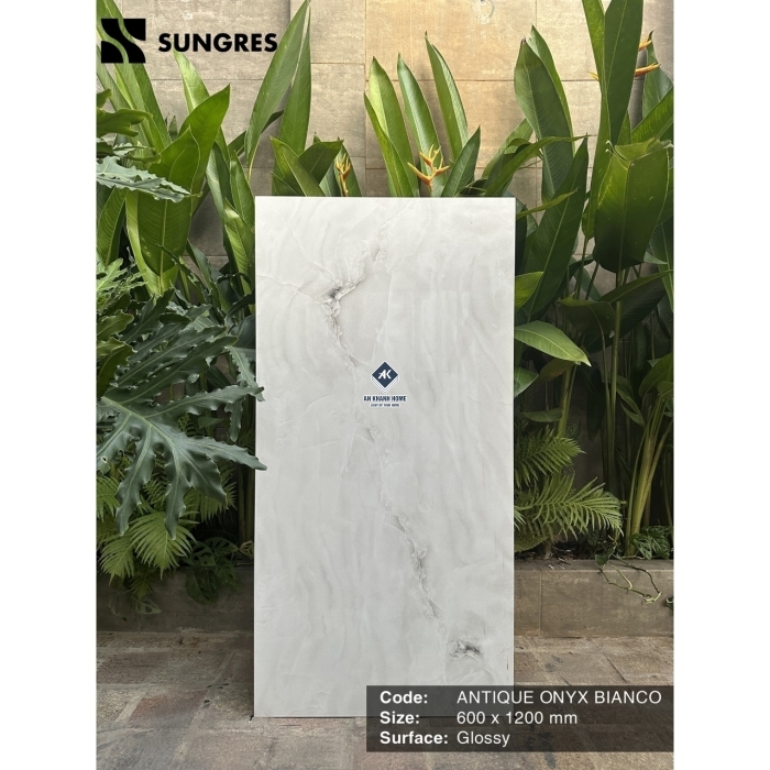 Gạch Ấn Độ 60x120 Antique Onyx Bianco AK 12031 Bề Mặt Bóng