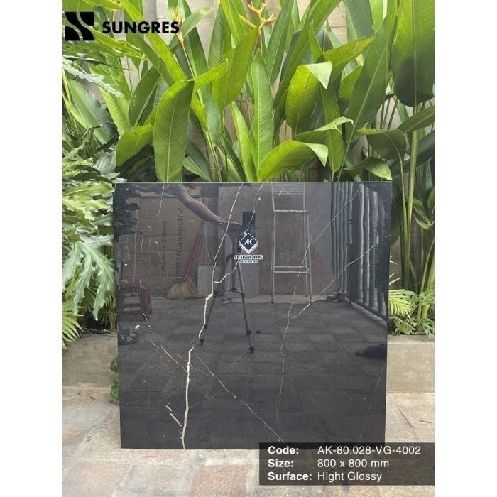 Gạch Ấn Độ 80x80 Màu Đen Vân Đá Marble Golden Line Black AK-80.028 Bề Mặt Siêu Bóng