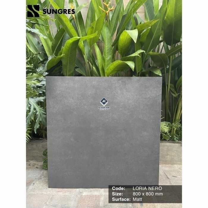 Gạch Ấn Độ 80x80 Màu Xám Xi Măng Đậm Loria Nero AK-88.36M Bề Mặt Mờ