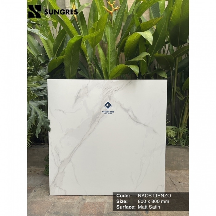 Gạch Ấn Độ 80x80 Màu Trắng Vân Đá Marble Naos Lienzo AVA-8D.16M Bề Mặt Mờ