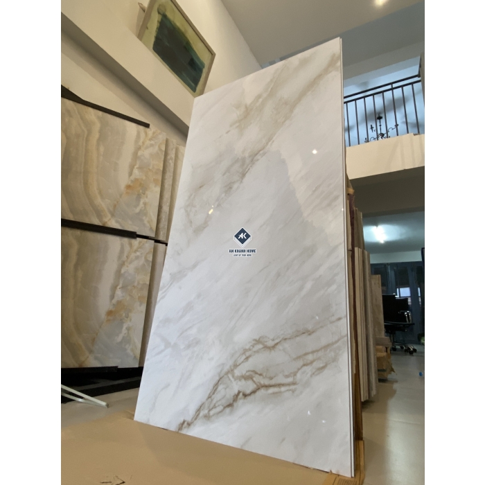 Gạch 80x160 màu kem đá vệt nâu Volcas Radico bóng