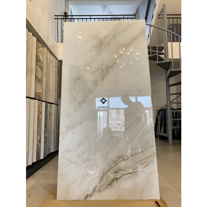 Gạch 80x160 màu kem đá vệt nâu Volcas Radico bóng