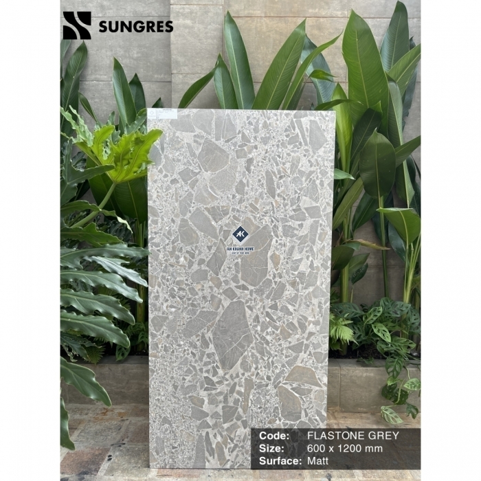 Gạch Ấn Độ 60x120 Terrazo Xám Flagstone Grey Bề Mặt Mờ