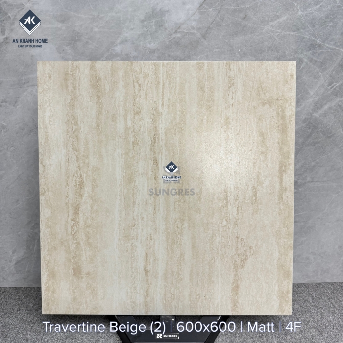 Gạch 60x60 vân travertine màu kem vàng mờ 