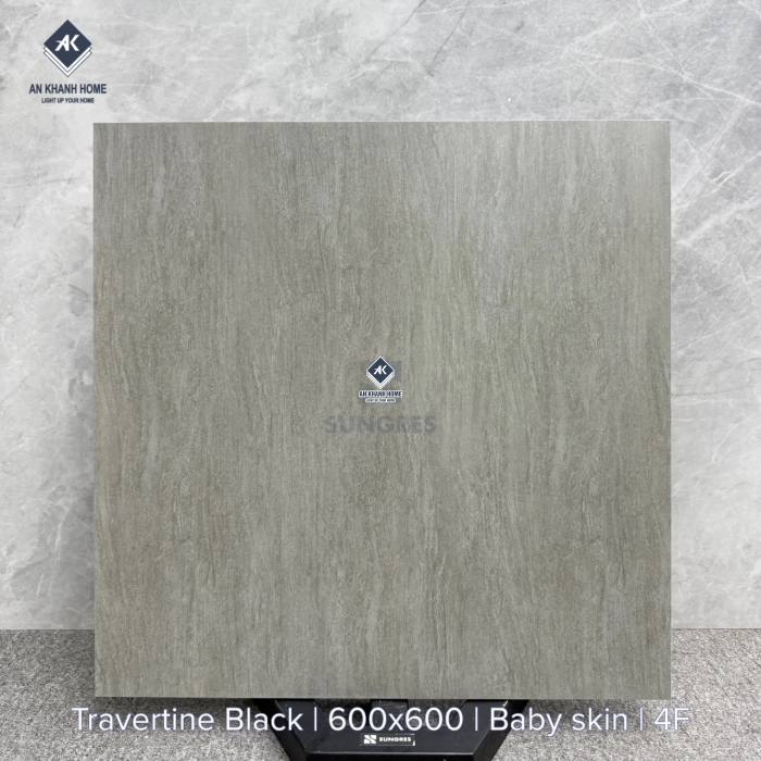 Gạch 60x60 vân travertine màu xám đen mờ mịn baby skin